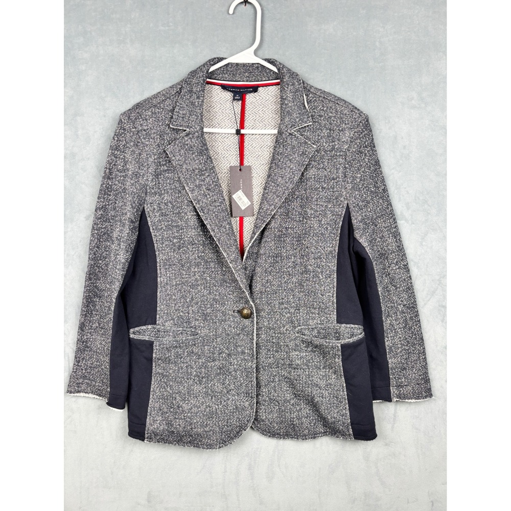 Tommy Hilfiger Martha's Vineyard Knit Blazer Grey Navy Herringbone Med NWT